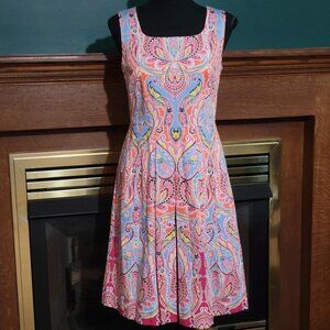 Talbots Orange Blue Multicolor Paisley Print Midi Dress Size 4P